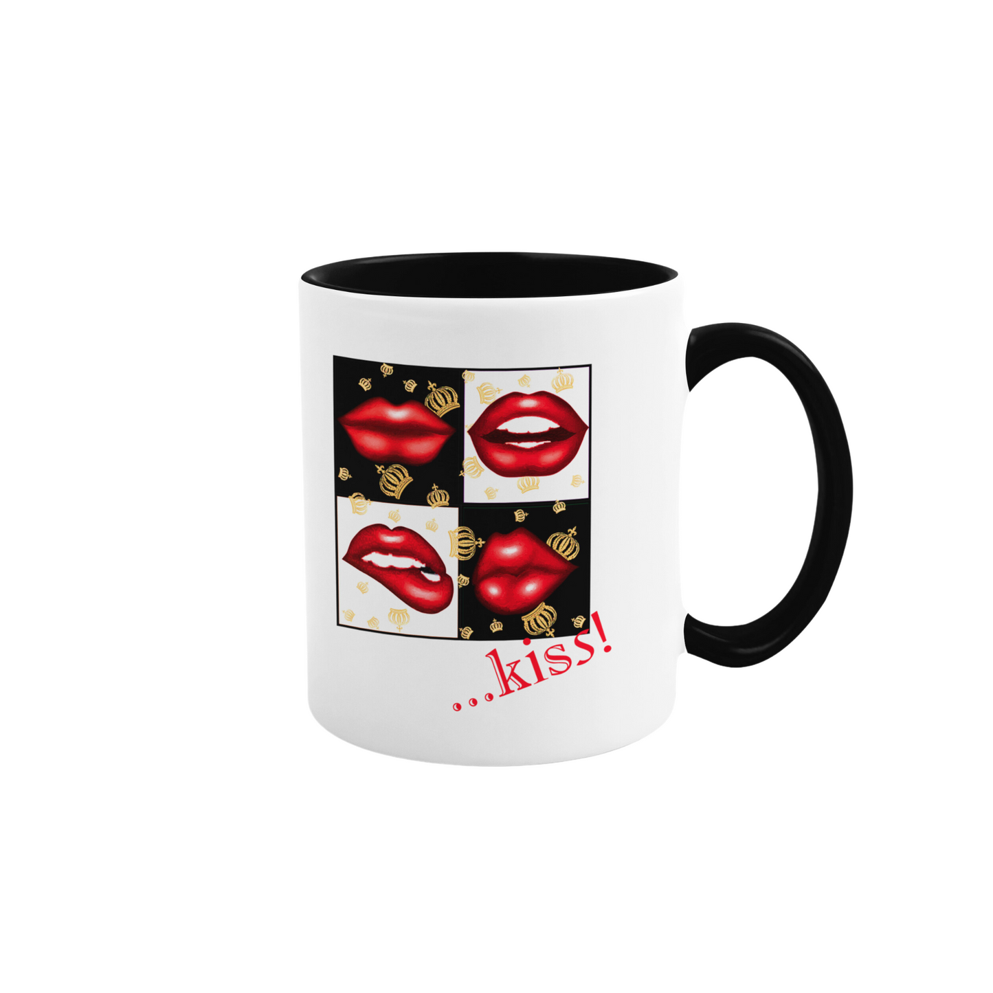 Kaffeetasse "Kiss!" schwarz/weiß