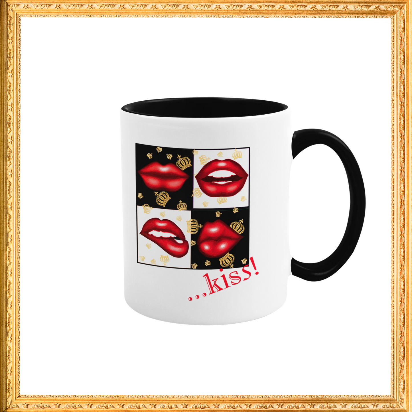 Kaffeetasse "Kiss!" schwarz/weiß